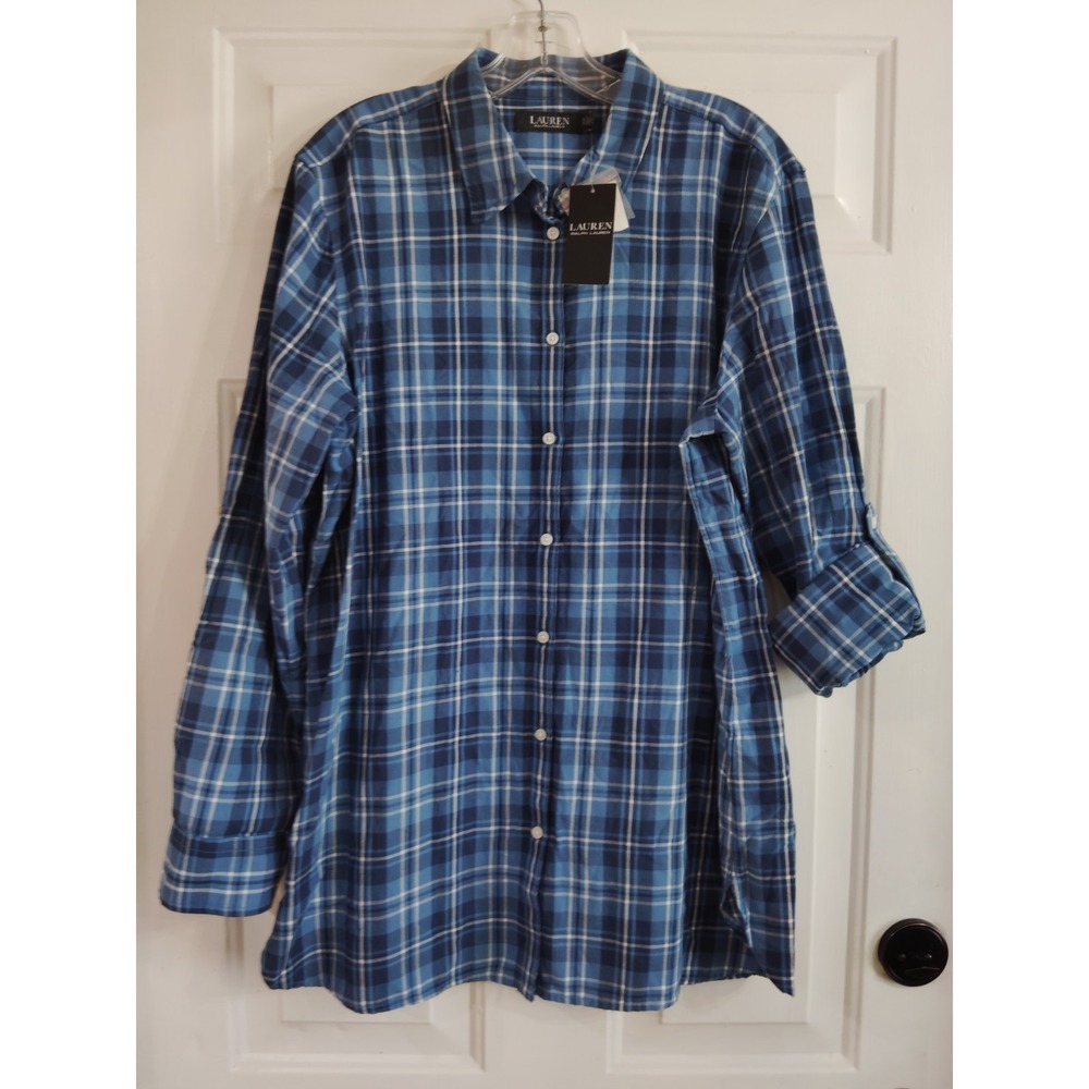 LAUREN RALPH LAUREN Men's Flannel Shirt Black Label Blue Plaid Size XL NWT